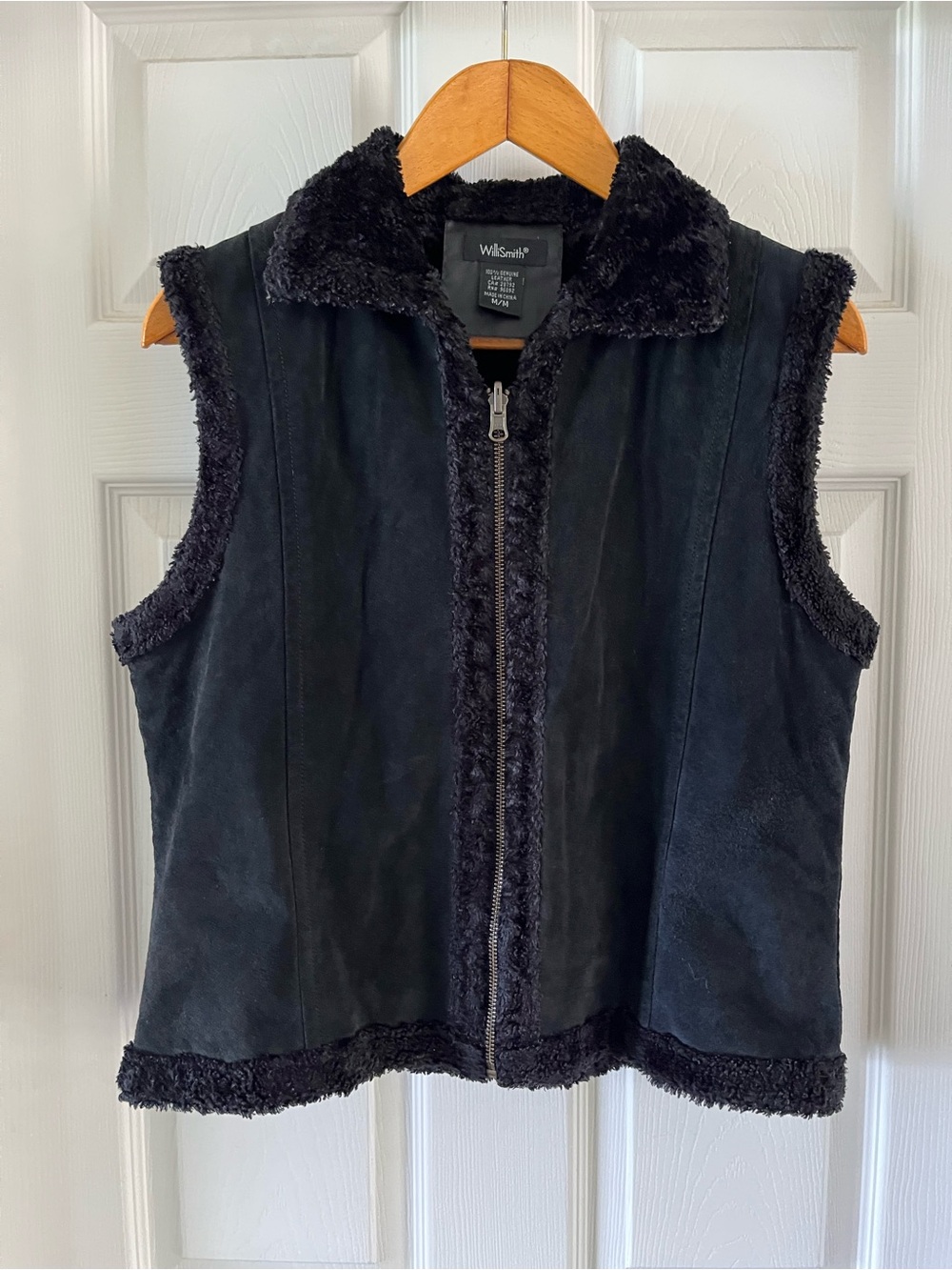 Willi Smith Black Genuine Leather Vest Polyester Fur Lining Women's M Zip
